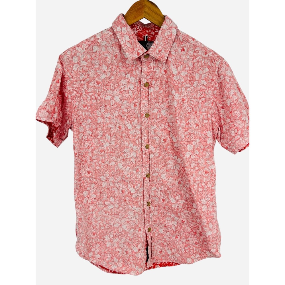 Dirty Laundry Mens Medium Floral Print Short Sleeve Button Up‎ Shirt Red White